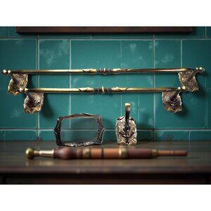 vintage 5 piece set of ornate bathroom fixtures towel, hand towel, soap dish and